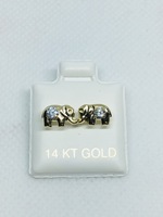 14K ELEPHANT EARRINGS, SCREW BACKS WHITE STONE 